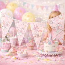 Banderole anniversaire Licorne magique enfant 3m – Guirlande fête féerique