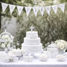 Guirlande fanion Baptême argentée 6m