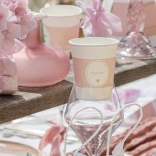 Lot de 8 gobelets carton Baptême Blanc rose et Or 