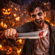 Machette Halloween scie 60 cm – Accessoire déguisement horreur