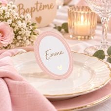 10 Marque-Places Baptême Rose Blanc et Or