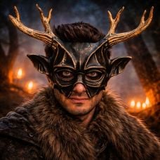 Masque de cerf noir et bronze – Déguisement fantasy Halloween