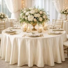 Nappe mariage ronde luxe satinée écru 3m – Élégance et finition haut de gamme