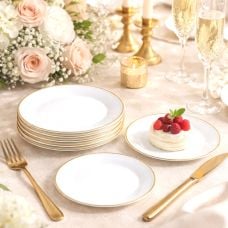 6 Petites Assiettes Élégance - Réutilisables - Plastique Blanc et Or Ø19cm