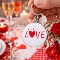 Porte-clés mariage LOVE “À la folie” en métal – Cadeau invités romantique