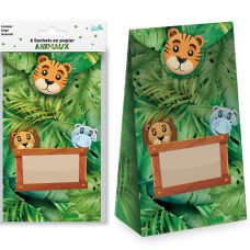 Pochettes Cadeau Animaux Jungle - Lot De 8 - 23x18 Cm - Pour Bonbons Et Petits Jouets - Fête Enfant