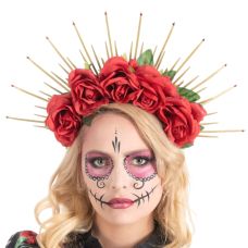 Bandeau Halloween Fleurs Rouges – Accessoire Cheveux Gothique Pour Femme, Léger Et Confortable