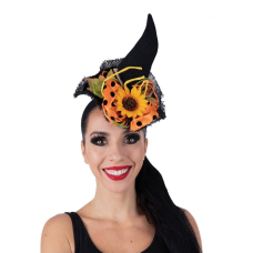 Serre-tête Chapeau De Sorcière Noir Avec Voile Et Plumes - Accessoire Déguisement Halloween, Carnaval