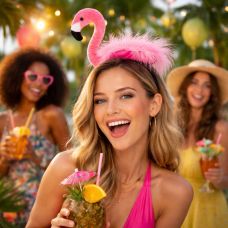 Bandeau Flamant Rose + Lunettes – Costume Carnaval Tropical – Serre-tête Plumes Pour Femme Et Fille