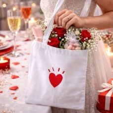 Tote bag mariage LOVE “À la folie” en coton blanc – Sac cadeau romantique