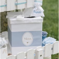 Urne Baptême  Merci 21x25 cm Blanc et Bleu ciel