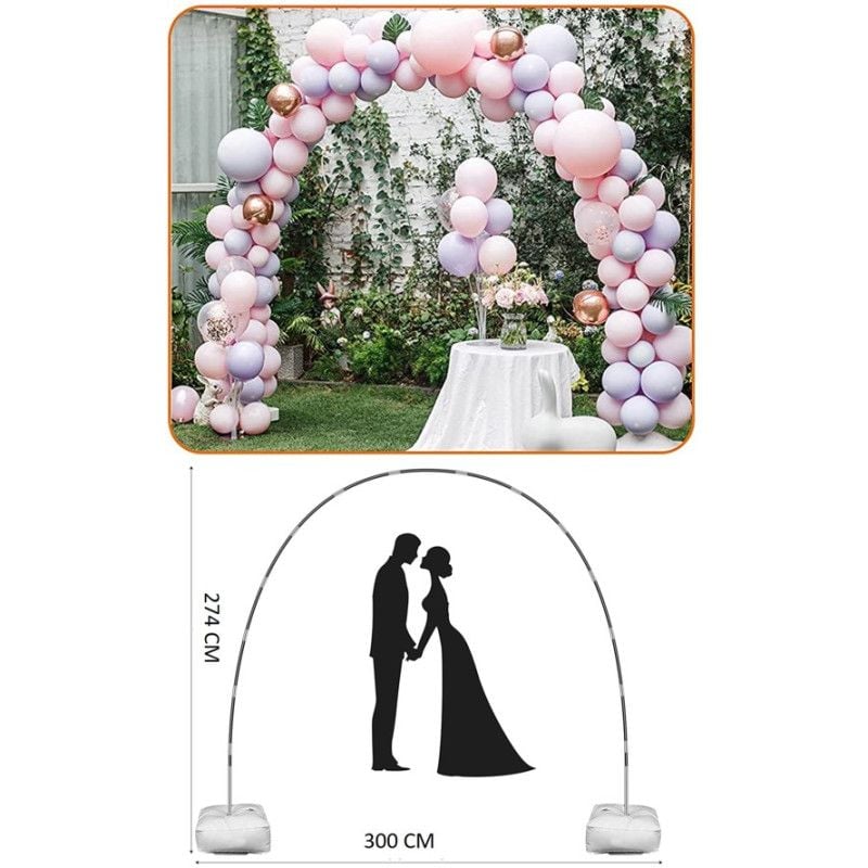 Support réglable pour arche de ballons de 2,6 m, kit de cadre pour demi- arche de ballons avec base pour sol (blanc