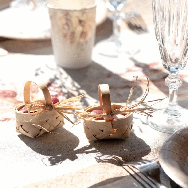 Lot De 6 Petits Verres + Panier Rangement Vintage En Osier - Occasion