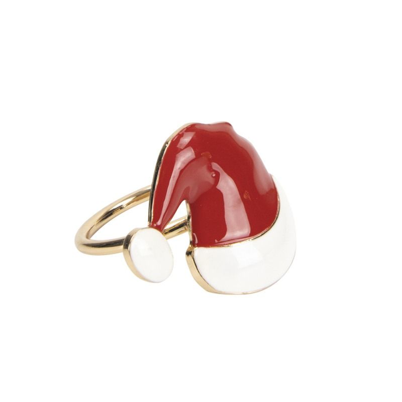 Lot De 2 Ronds De Serviette Père Noël - Décoration Noël - Céramique Rouge - 8,2 Cm - NEUF