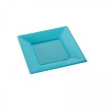 Classic - Assiette en Plastique Réutilisable Carrée turquoise et Or 25  cm/10 po