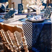 Chemin de table mousseline Bleu marine pas cher - Decoration mariage -  Badaboum