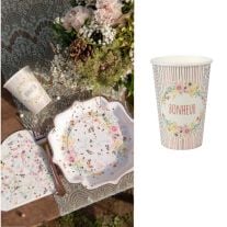 Assiette mariage en carton Fleuri, vaisselle jetable pas cher