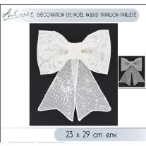 Noeud papillon pailleté de noel Argent Blanc, decoration noel - Badaboum