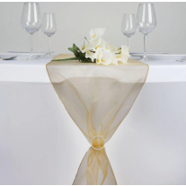 Chemin De Table- Organza Blanc Cassé-Motif Or – La Boite à Dragées