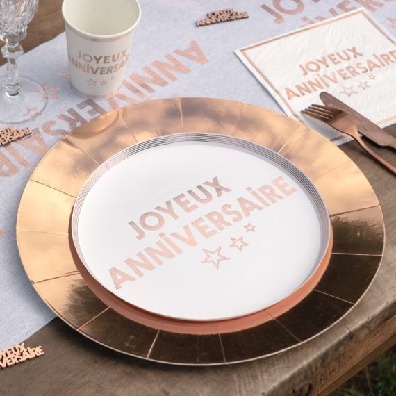 10 assiettes jetables Joyeux anniversaire Rose Gold 23 cm - Deco  anniversaire pas cher - Badaboum