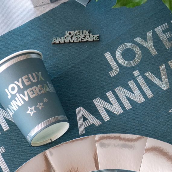 10 Gobelets jetables Joyeux Anniversaire Bleu Canard 27 cl - Decoration  Anniversaire pas cher - Badaboum