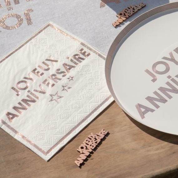 Assiette en carton Joyeux anniversaire Rose gold, vaisselle jetable -  Badaboum