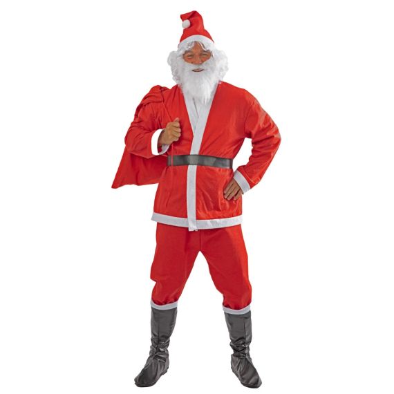 Loalirando Costume Père De Noël Adulte Ensemble Déguisement Père Noël Chapeau, Veste, Ceinture, Pantalon, Couvre-Chaussures Et Barbe,S,Rouge
