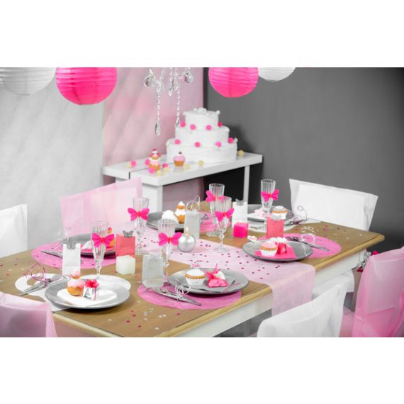 Chemins De Table En Mousseline Transparente - Lot De 12 - 73,6 X 304,8 Cm - Fuchsia - Pour Mariage, Fêtes