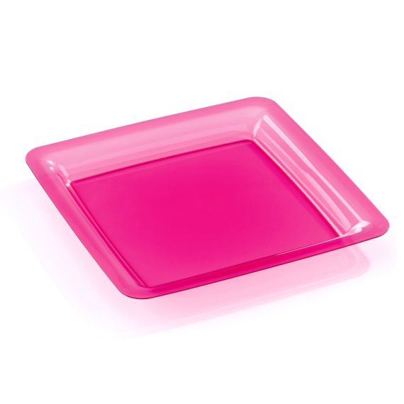 Assiette plastique pas cher réutilisable Fuchsia 18x18 cm - BADABOUM