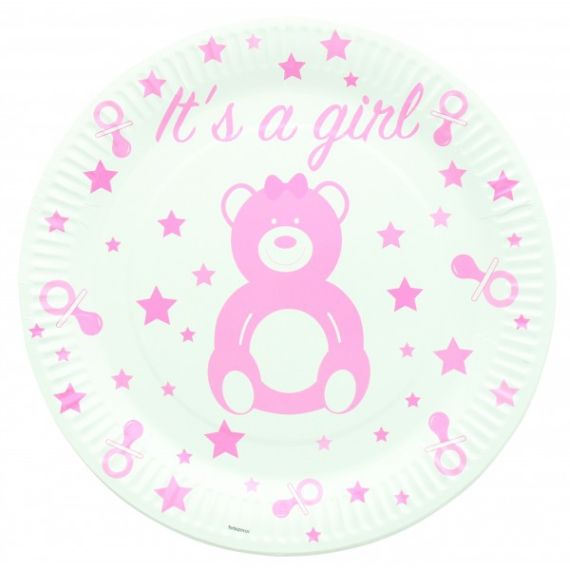 Assiette Hello Girl Baby Shower en carton x10