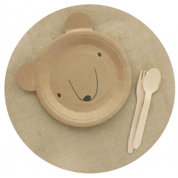 Assiette en carton ourson kraft 23cm, vaisselle jetable - Badaboum