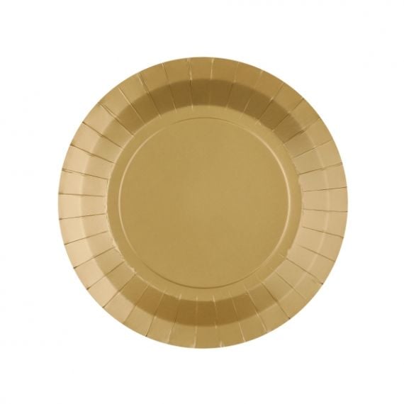 10 Assiettes jetables rondes mariage blanc et or métallisé pas chères