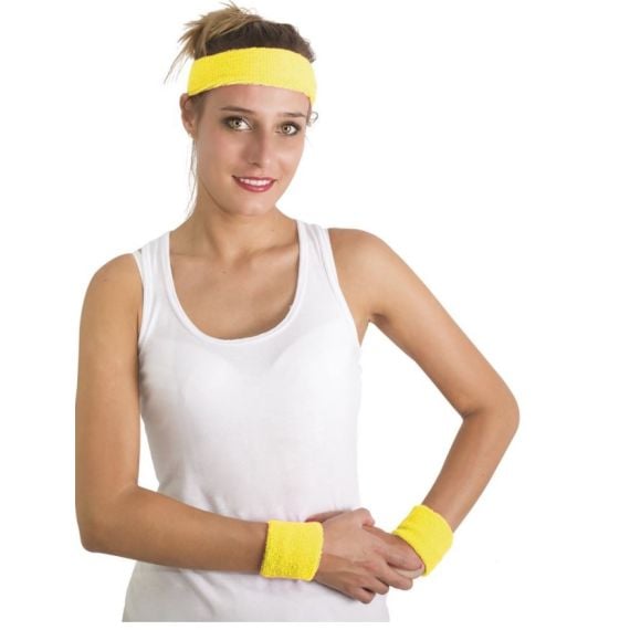 Bandeau et Poignets Eponge Jaune Fluo - accessoire pour