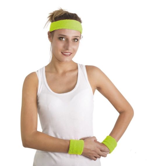 Bandeau et Poignets Eponge Vert Fluo - accessoire pour deguisement pas cher  - Badaboum