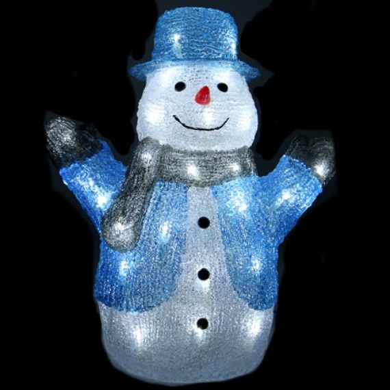 Bonhomme De Neige Lumineux LED Blachère - Acrylique Avec Bonnet Bleu - Effet Flash Animé - IP44 Intérieur/extérieur