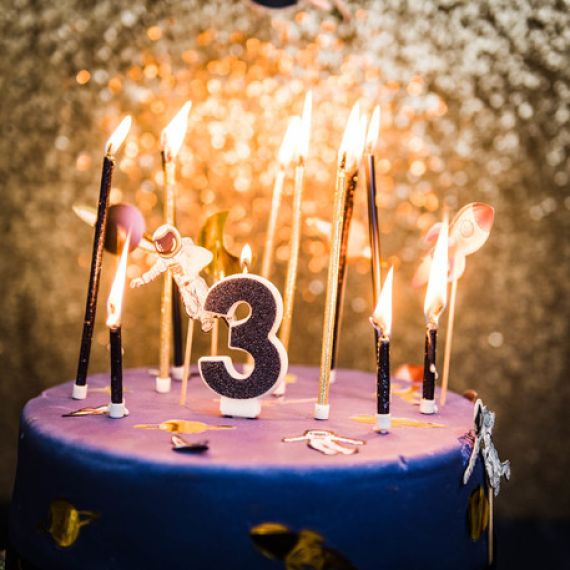 Bougie anniversaire chiffre 3 bleu : deco gateau anniversaire