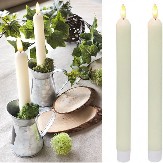 LOT DE 2 BOUGIES LED FLAMBEAU ECRU : Rangement déco Bouchara