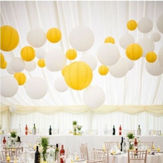 Boule en papier lampion Jaune 30cm, decoration mariage - Badaboum