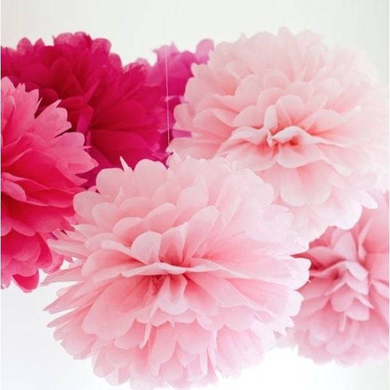 Boule pompon papier de soie rose 25cm, decoration mariage - Badaboum