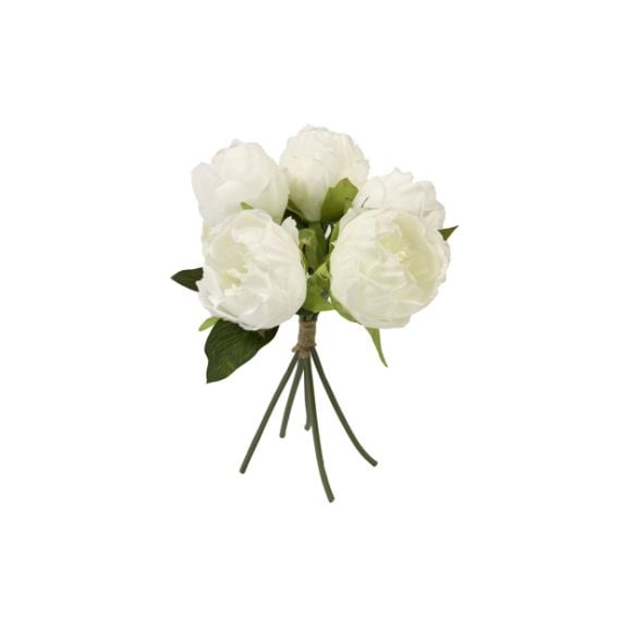 Bouquet de 5 Pivoines Blanche avec raphia, fleurs mariage pas cher -  Badaboum