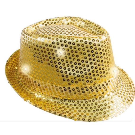 Chapeau borsalino à sequins doré adulte : Deguise-toi, achat de Accessoires