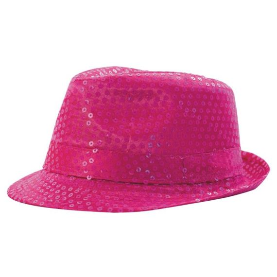 Accessoire chapeau borsalino disco à paillettes couleur rose foncé