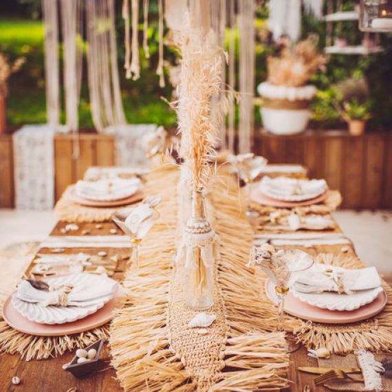 Chemin de table Bali Raphia Naturel decoration mariage Badaboum