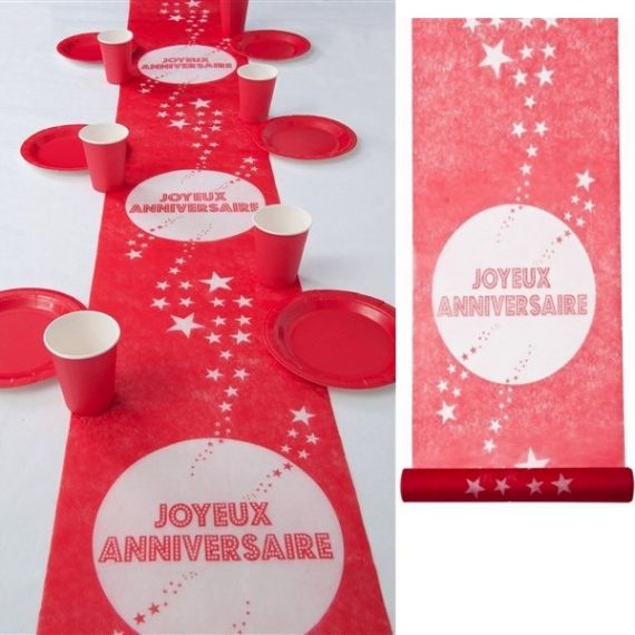 Chemin de table en jute Joyeux Anniversaire , decoration Anniversaire -  Badaboum