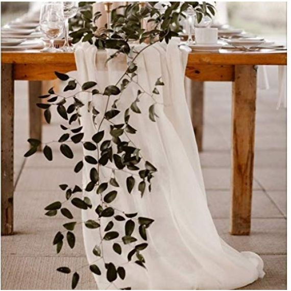 Chemin de table mousseline Blanc pas cher - Decoration mariage - Badaboum