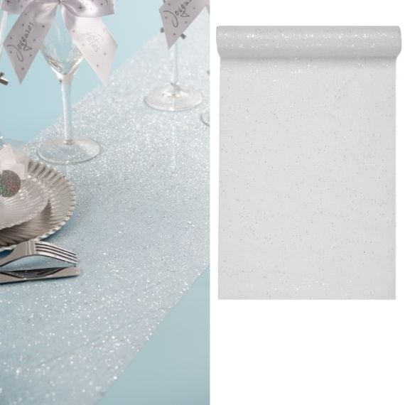 Chemin de table glitter pailleté argent 5 m