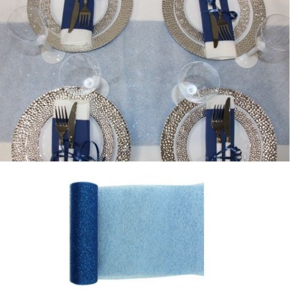 Chemin de table pailleté Bleu marine, decoration mariage - Badaboum