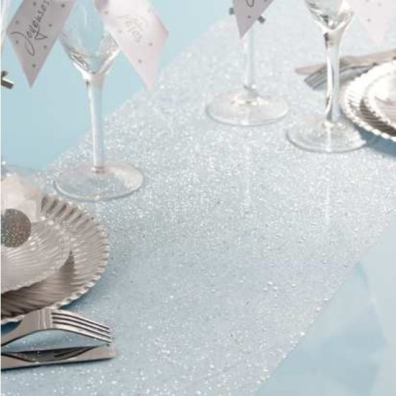 Chemin de table anniversaire étoile blanc argent 5 m