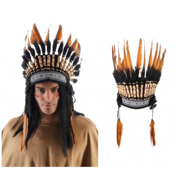 Bandeau marron d'indien avec plumes colorées