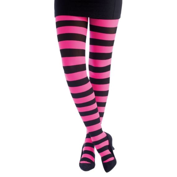Collant Opaque Ray Noir et Rose Fluo accessoire adulte pas cher